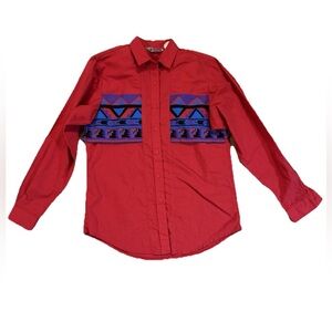 Vintage 80s -90s Cameo Rose Western Shirt Red Blue Purple Black Aztec Size S